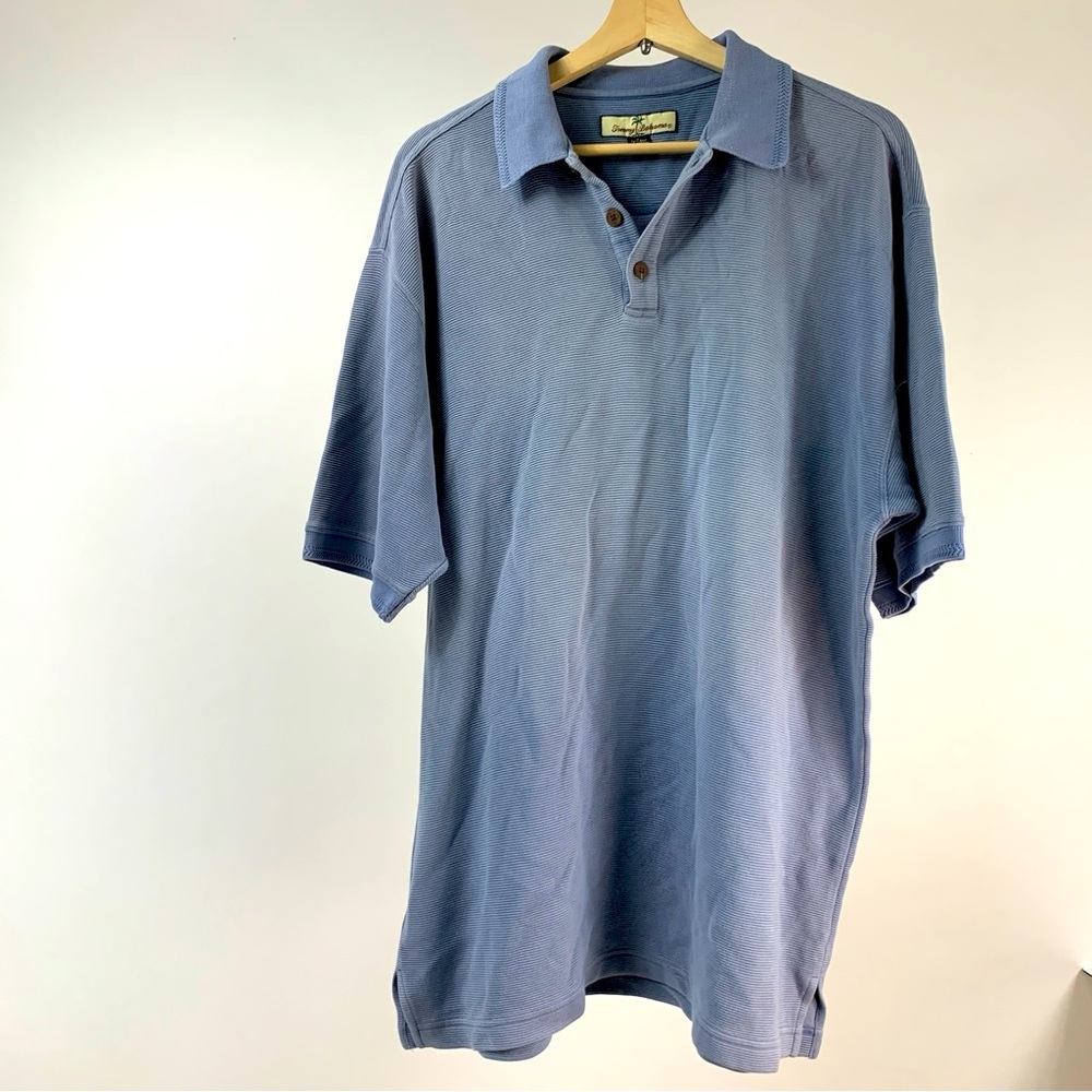 Tommy Bahama Light Blue Silk Cotton Golf Polo Button Shirt Large L